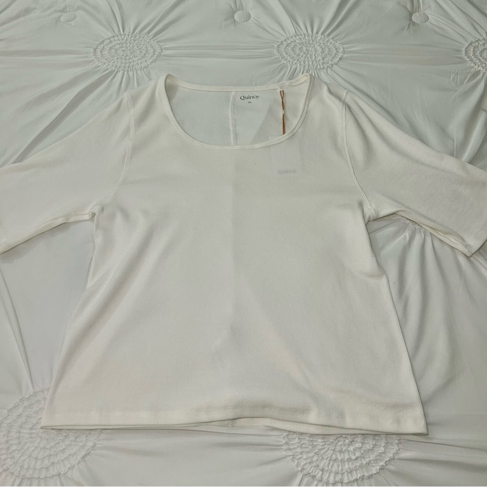 NWT Quince Organic Cotton Scoop Neck Short Sleeve White Top Spring 2025 Sz XL - Picture 5 of 14